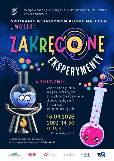 Grafika promująca spotkanie dla dzieci Zakręcone eksperymenty